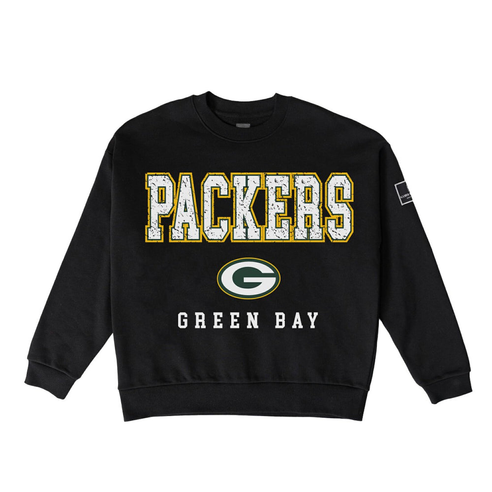 Green Bay Packers Gameday Couture Women's Oversized Level Up Black Label Premium Fleece Sweatshirt - Black - NFL