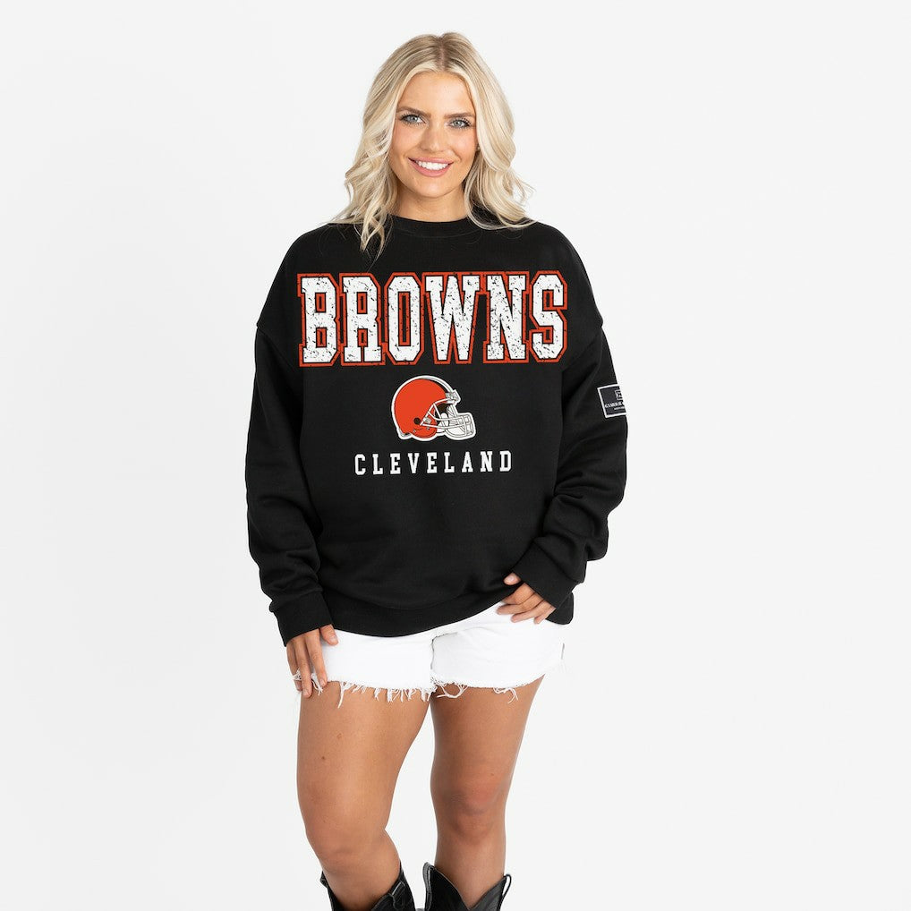 Cleveland Browns Gameday Couture Women's Oversized Level Up Black Label Premium Fleece Sweatshirt - Black - NFL