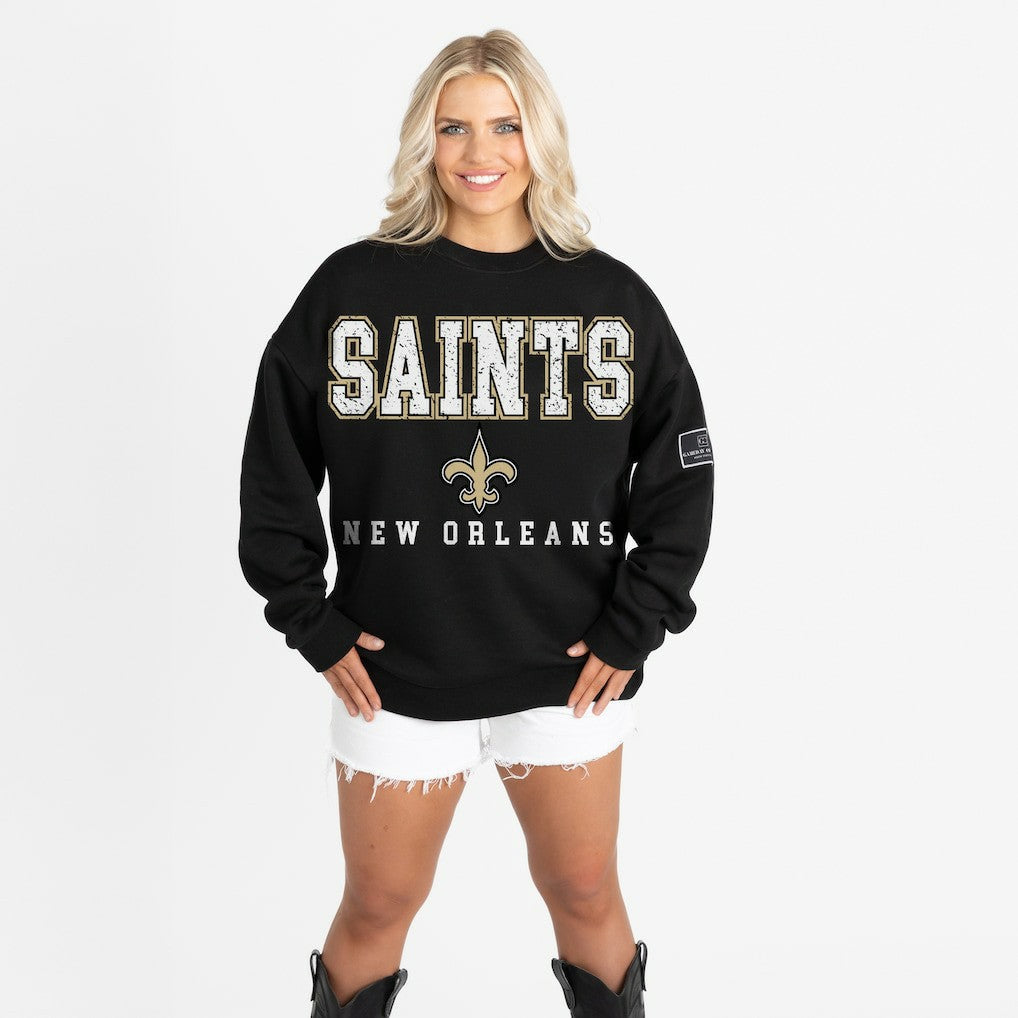New Orleans Saints Gameday Couture Women's Oversized Level Up Black Label Premium Fleece Sweatshirt - Black - NFL