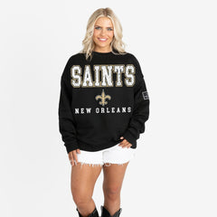 New Orleans Saints Gameday Couture Women's Oversized Level Up Black Label Premium Fleece Sweatshirt - Black - NFL