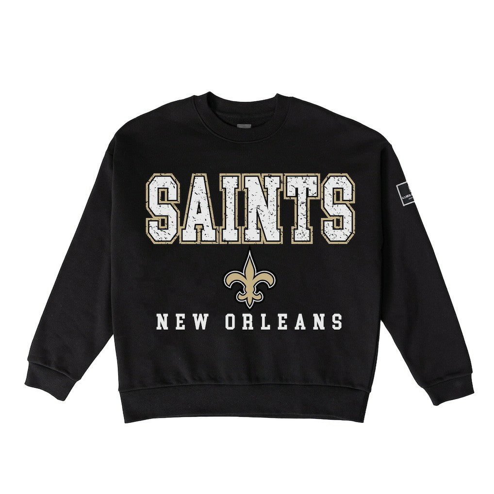 New Orleans Saints Gameday Couture Women's Oversized Level Up Black Label Premium Fleece Sweatshirt - Black - NFL