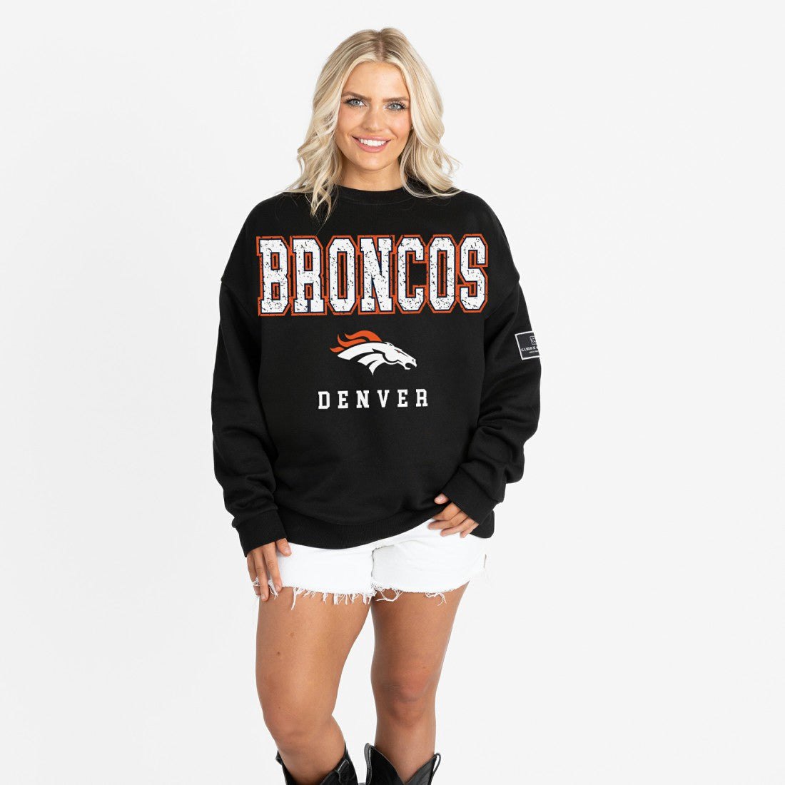 Denver Broncos Gameday Couture Women's Oversized Level Up Black Label Premium Fleece Sweatshirt - Black - NFL