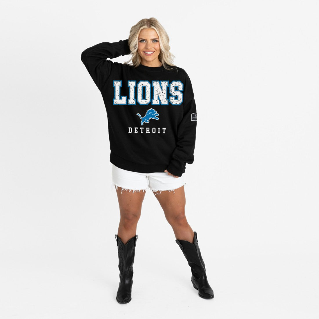 Detroit Lions Gameday Couture Women's Oversized Level Up Black Label Premium Fleece Sweatshirt - Black - NFL