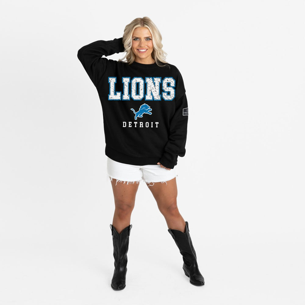 Detroit Lions Gameday Couture Women's Oversized Level Up Black Label Premium Fleece Sweatshirt - Black - NFL