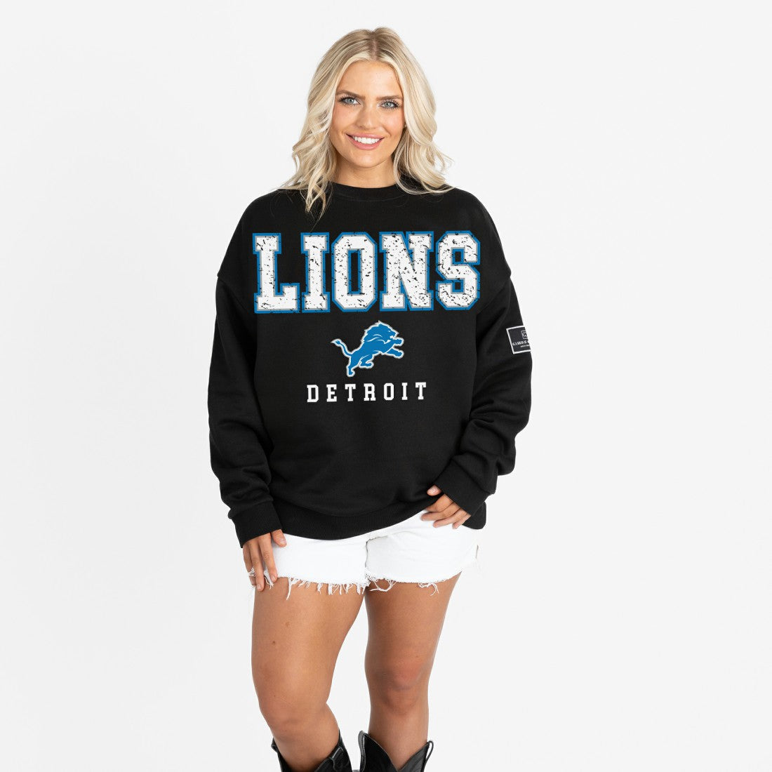Detroit Lions Gameday Couture Women's Oversized Level Up Black Label Premium Fleece Sweatshirt - Black - NFL
