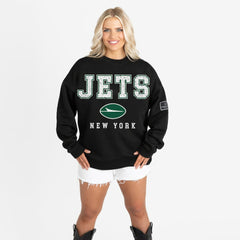 New York Jets Gameday Couture Women's Oversized Level Up Black Label Premium Fleece Sweatshirt - Black - NFL