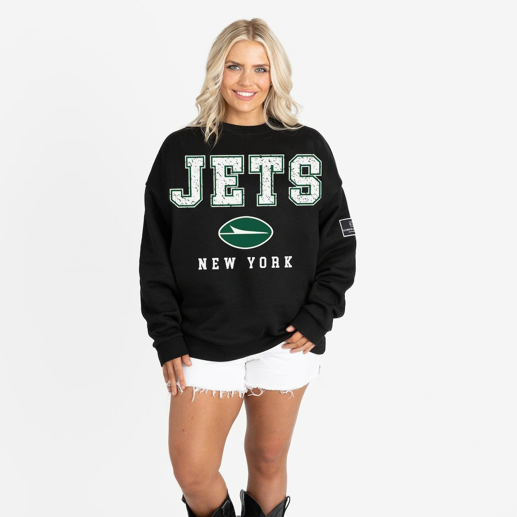 New York Jets Gameday Couture Women's Oversized Level Up Black Label Premium Fleece Sweatshirt - Black - NFL