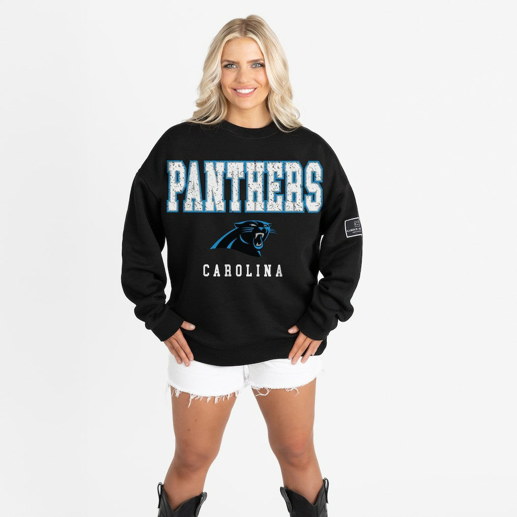 Carolina Panthers Gameday Couture Women's Oversized Level Up Black Label Premium Fleece Sweatshirt - Black - NFL