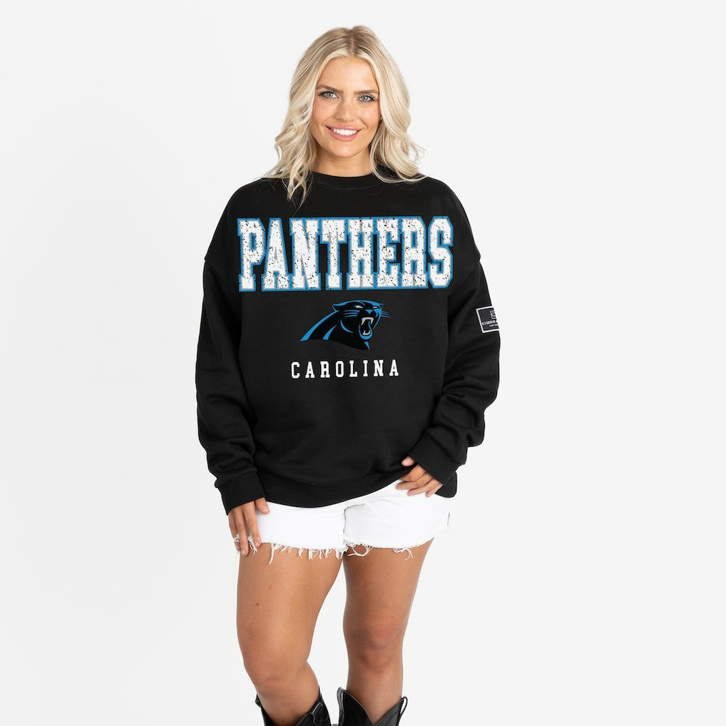 Carolina Panthers Gameday Couture Women's Oversized Level Up Black Label Premium Fleece Sweatshirt - Black - NFL