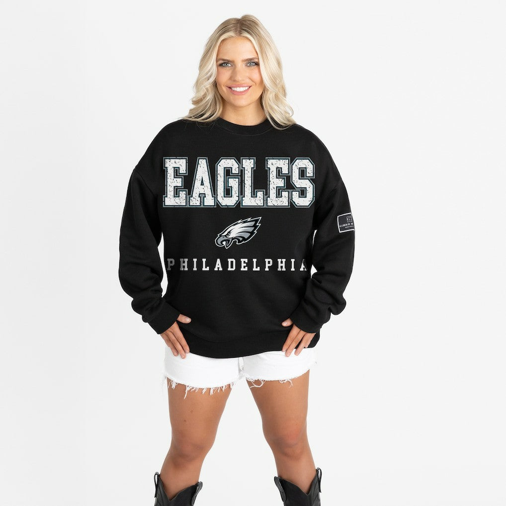 Philadelphia Eagles Gameday Couture Women's Oversized Level Up Black Label Premium Fleece Sweatshirt - Black - NFL