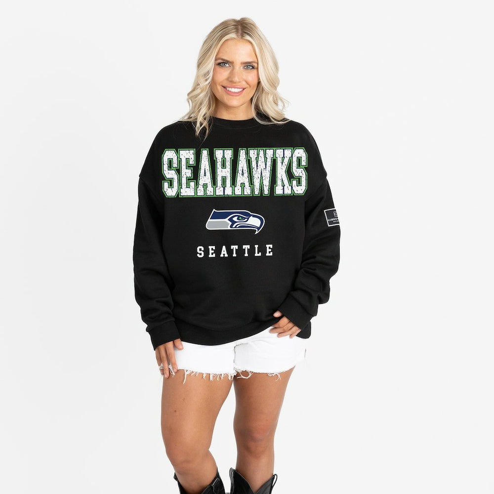 Seattle Seahawks Gameday Couture Women's Oversized Level Up Black Label Premium Fleece Sweatshirt - Black - NFL