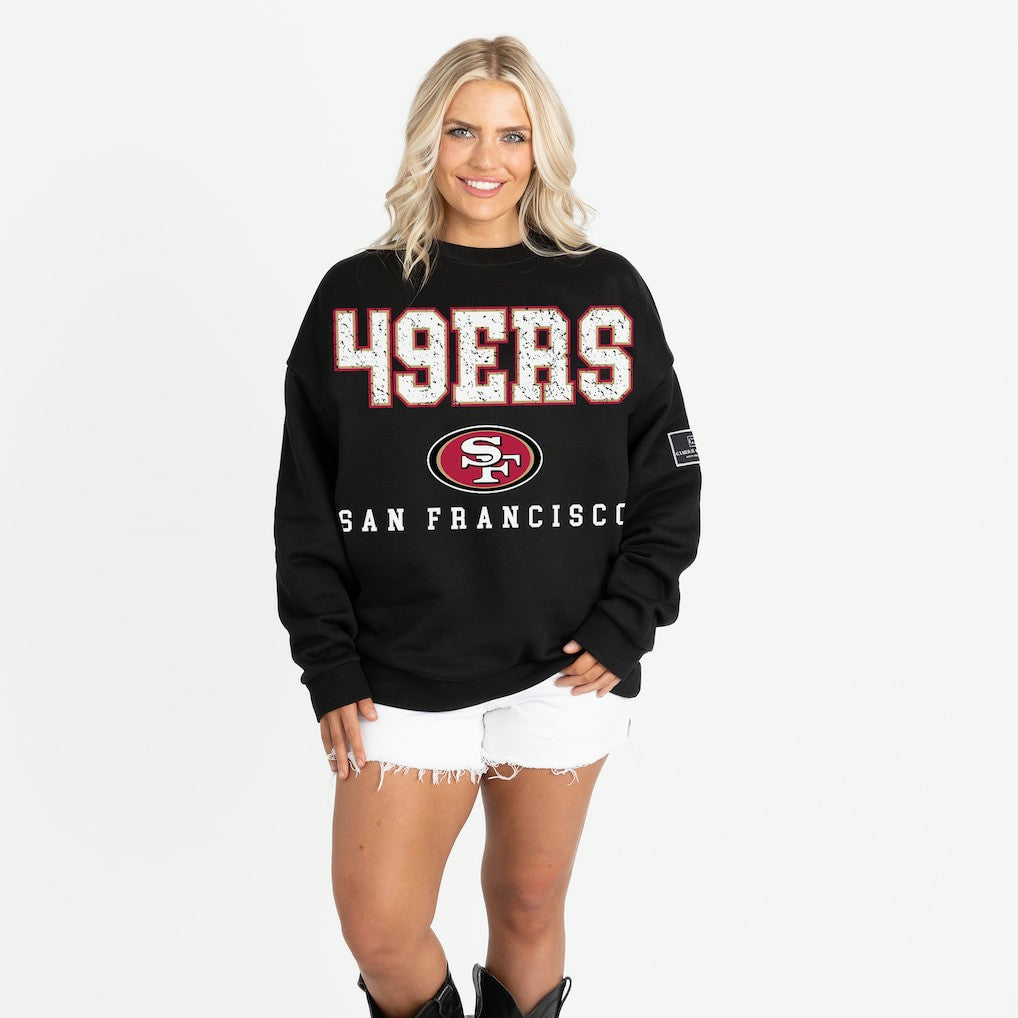San Francisco 49ers Gameday Couture Women's Oversized Level Up Black Label Premium Fleece Sweatshirt - Black - NFL