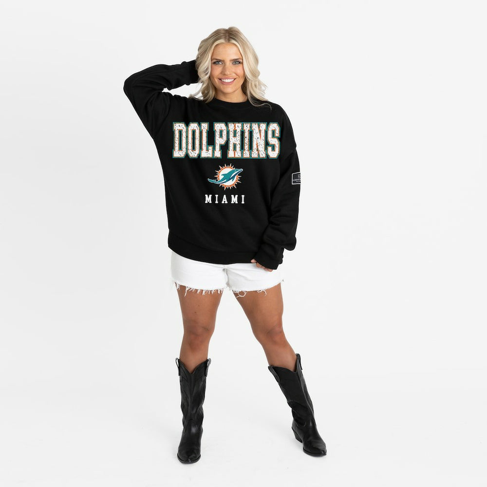 Miami Dolphins Gameday Couture Women's Oversized Level Up Black Label Premium Fleece Sweatshirt - Black - NFL