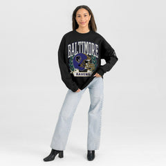 Baltimore Ravens Gameday Couture Women's Oversized Victory Lane Black Label Premium Fleece Sweatshirt - Black - NFL