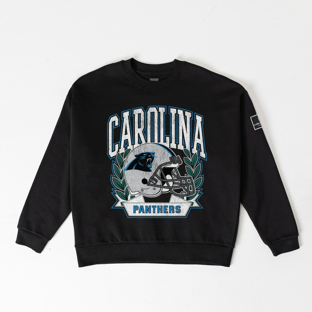 Carolina Panthers Gameday Couture Women's Oversized Victory Lane Black Label Premium Fleece Sweatshirt - Black - NFL