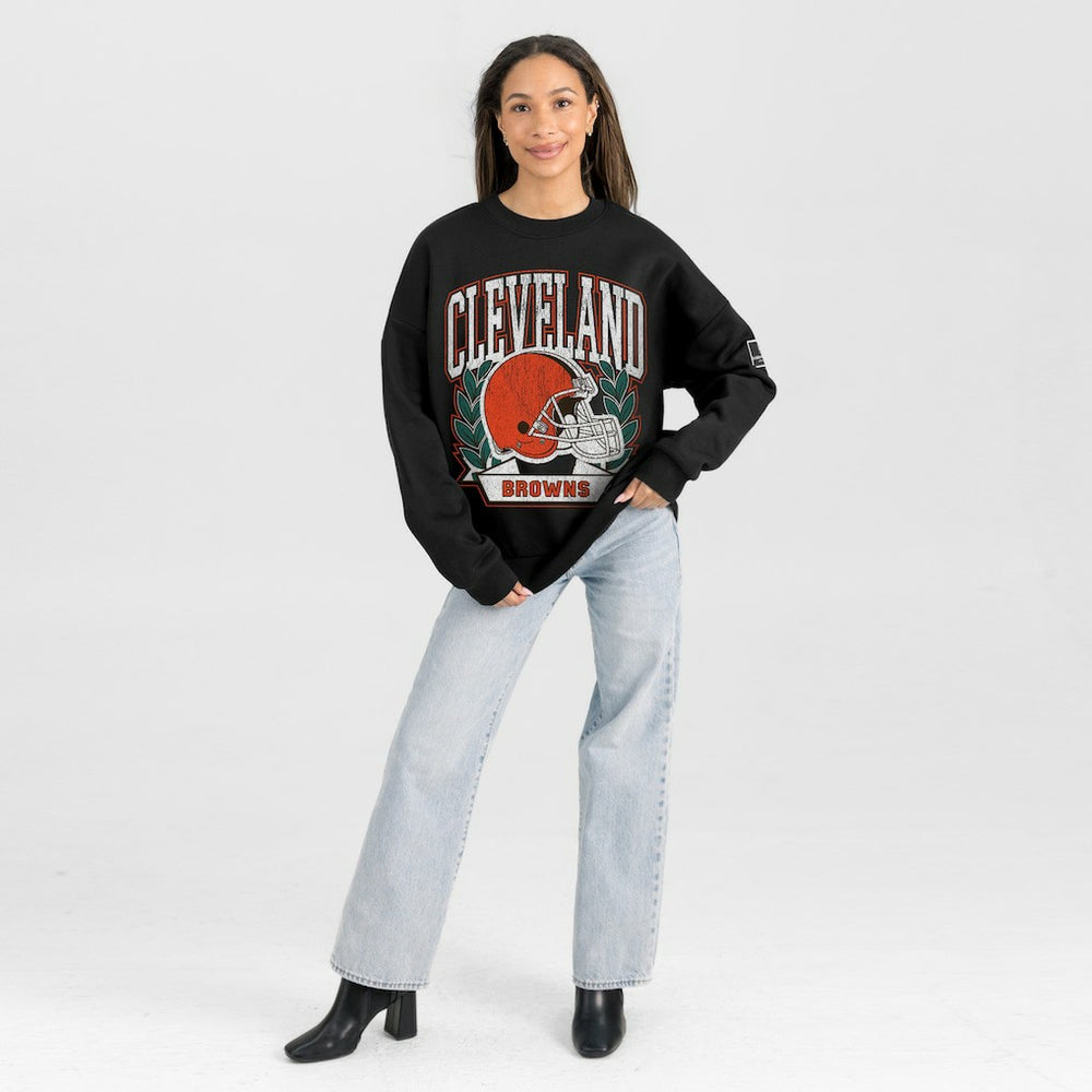 Cleveland Browns Gameday Couture Women's Oversized Victory Lane Black Label Premium Fleece Sweatshirt - Black - NFL