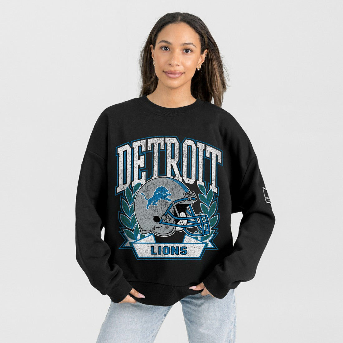 Detroit Lions Gameday Couture Women's Oversized Victory Lane Black Label Premium Fleece Sweatshirt - Black - NFL