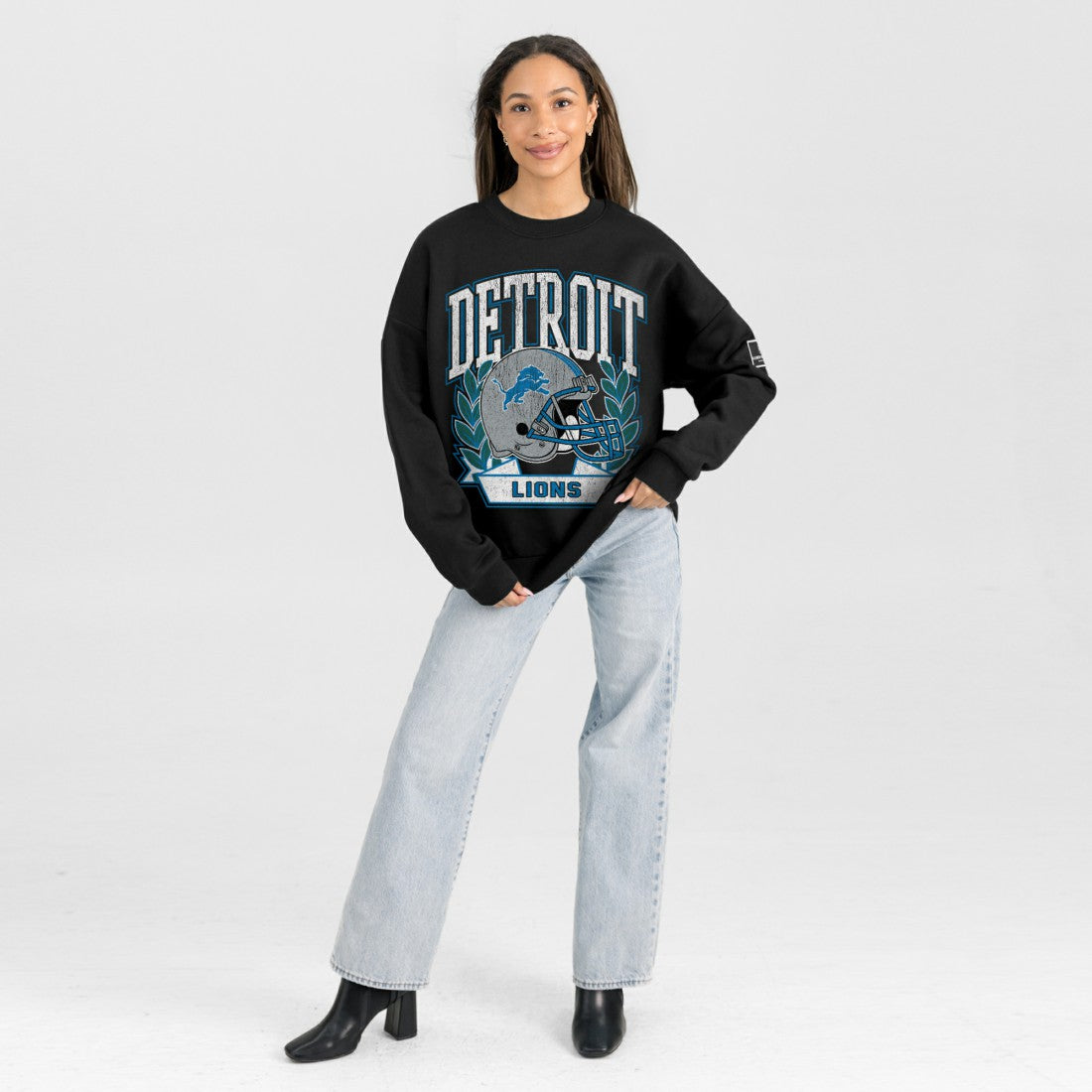 Detroit Lions Gameday Couture Women's Oversized Victory Lane Black Label Premium Fleece Sweatshirt - Black - NFL