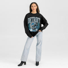 Detroit Lions Gameday Couture Women's Oversized Victory Lane Black Label Premium Fleece Sweatshirt - Black - NFL