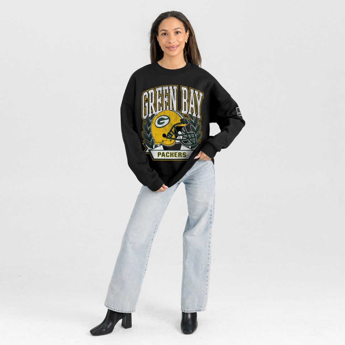 Green Bay Packers Gameday Couture Women's Oversized Victory Lane Black Label Premium Fleece Sweatshirt - Black - NFL