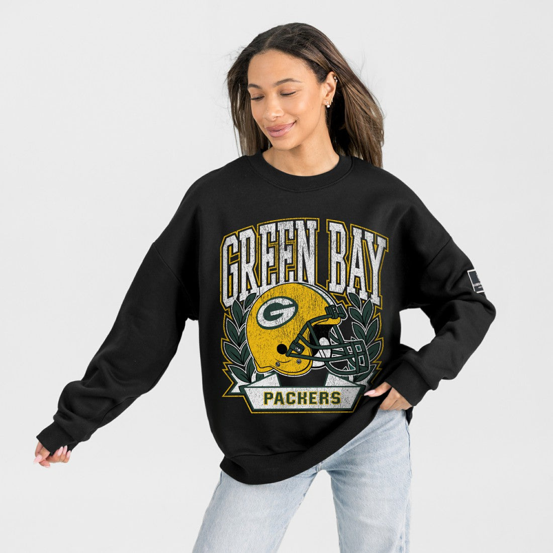 Green Bay Packers Gameday Couture Women's Oversized Victory Lane Black Label Premium Fleece Sweatshirt - Black - NFL
