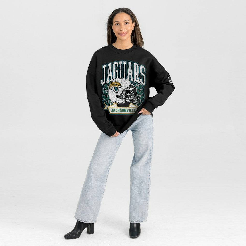 Jacksonville Jaguars Gameday Couture Women's Oversized Victory Lane Black Label Premium Fleece Sweatshirt - Black - NFL