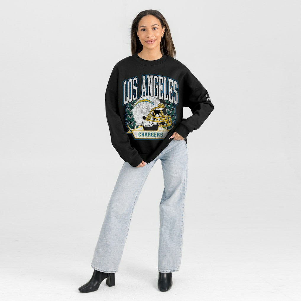 Los Angeles Chargers Gameday Couture Women's Oversized Victory Lane Black Label Premium Fleece Sweatshirt - Black - NFL