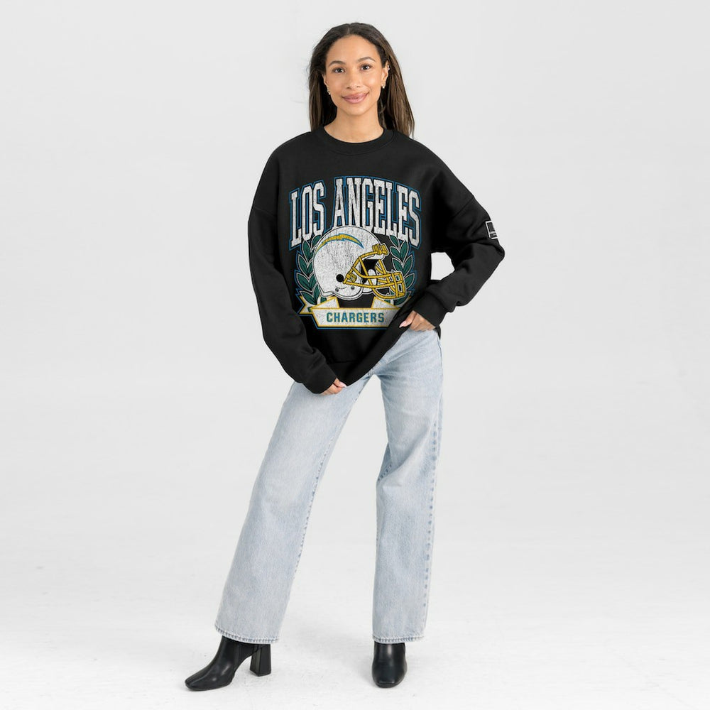 Los Angeles Chargers Gameday Couture Women's Oversized Victory Lane Black Label Premium Fleece Sweatshirt - Black - NFL