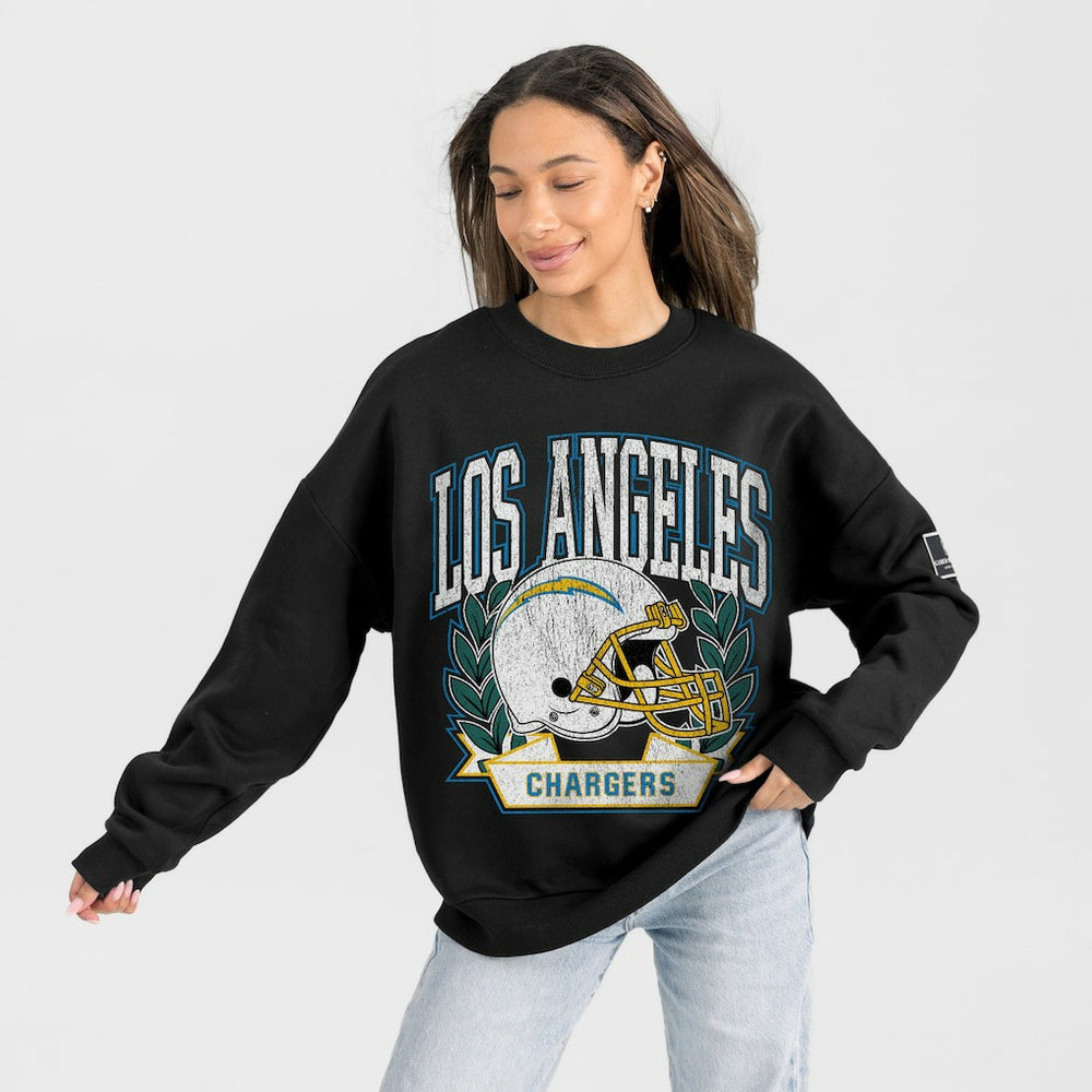 Los Angeles Chargers Gameday Couture Women's Oversized Victory Lane Black Label Premium Fleece Sweatshirt - Black - NFL