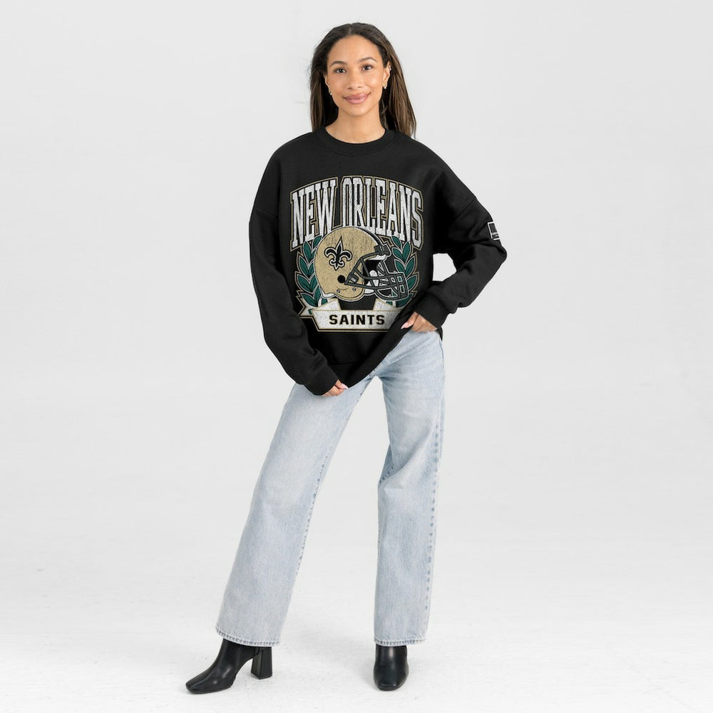 New Orleans Saints Gameday Couture Women's Oversized Victory Lane Black Label Premium Fleece Sweatshirt - Black - NFL