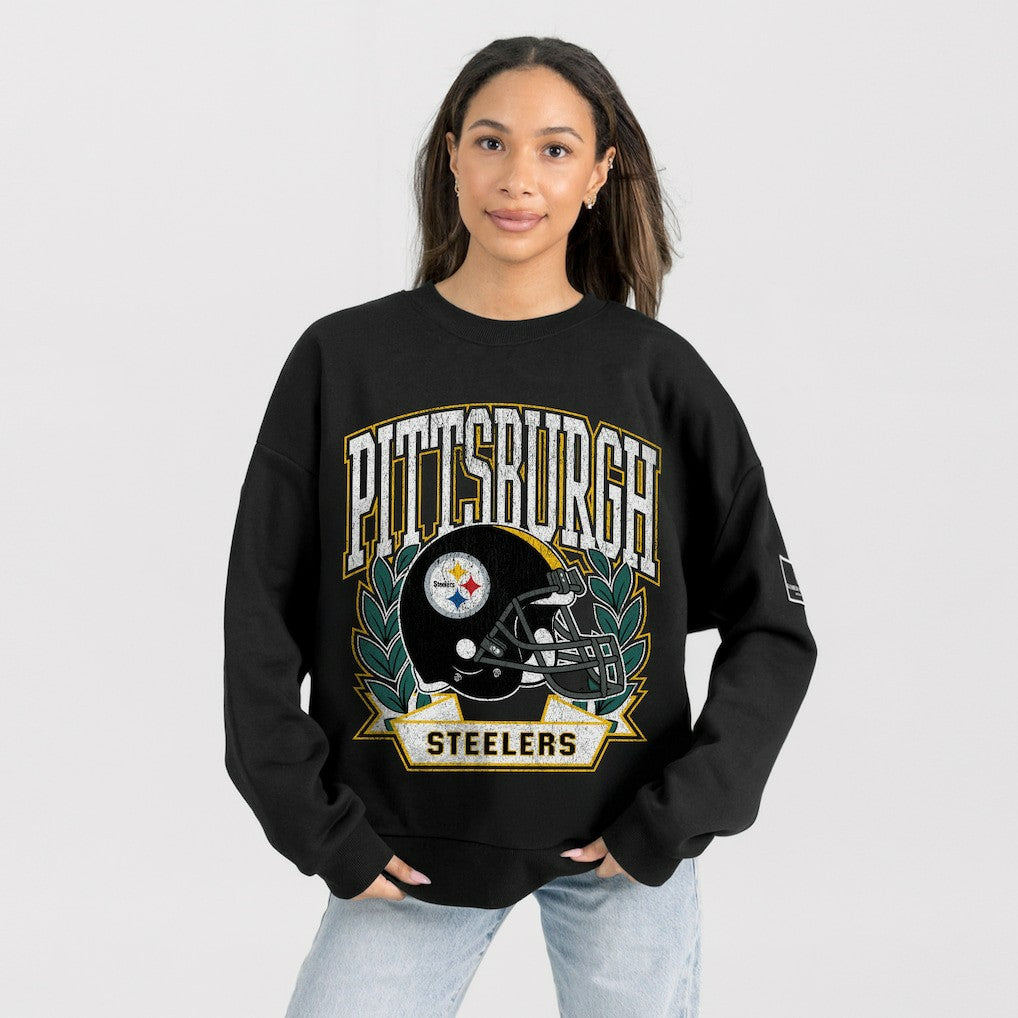 Pittsburgh Steelers Gameday Couture Women's Oversized Victory Lane Black Label Premium Fleece Sweatshirt - Black - NFL