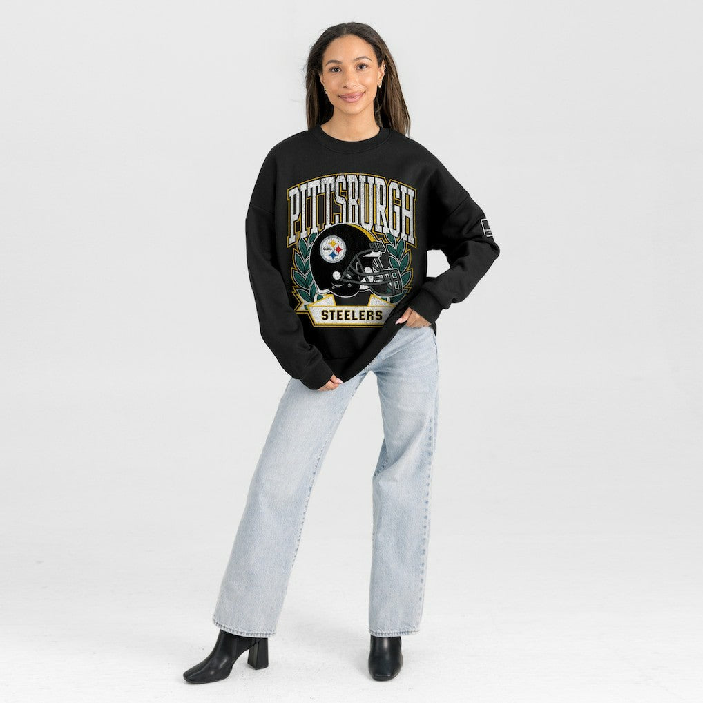 Pittsburgh Steelers Gameday Couture Women's Oversized Victory Lane Black Label Premium Fleece Sweatshirt - Black - NFL