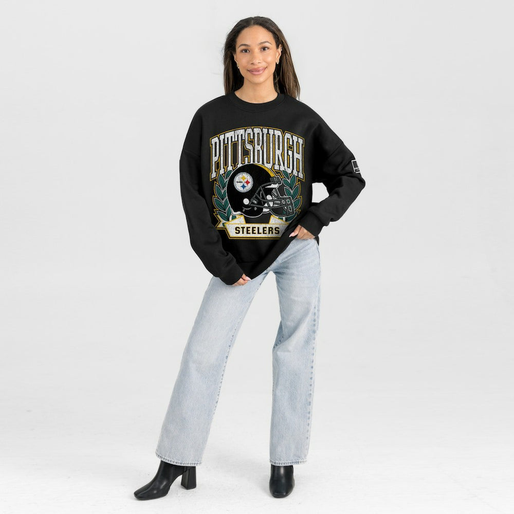 Pittsburgh Steelers Gameday Couture Women's Oversized Victory Lane Black Label Premium Fleece Sweatshirt - Black - NFL