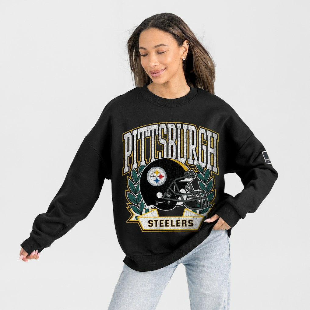 Pittsburgh Steelers Gameday Couture Women's Oversized Victory Lane Black Label Premium Fleece Sweatshirt - Black - NFL