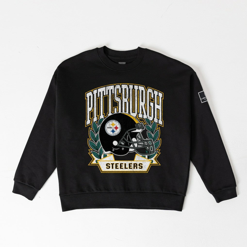 Pittsburgh Steelers Gameday Couture Women's Oversized Victory Lane Black Label Premium Fleece Sweatshirt - Black - NFL