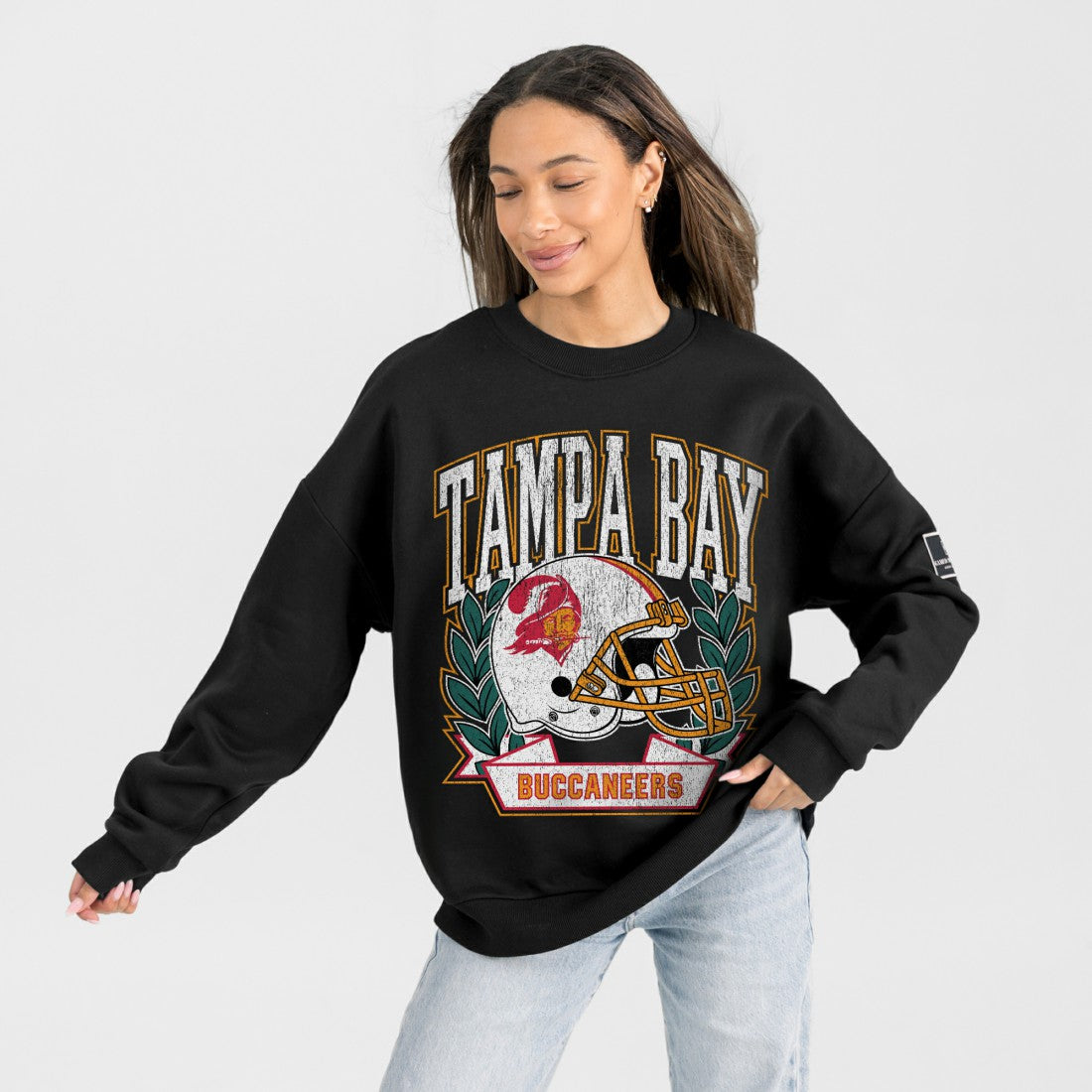 Tampa Bay Buccaneers Gameday Couture Women's Oversized Victory Lane Black Label Premium Fleece Sweatshirt - Black - NFL