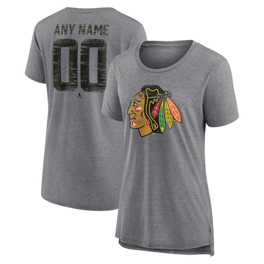 Chicago Blackhawks Women's Heritage Custom Tri-Blend T-Shirt - Gray | NHL sale