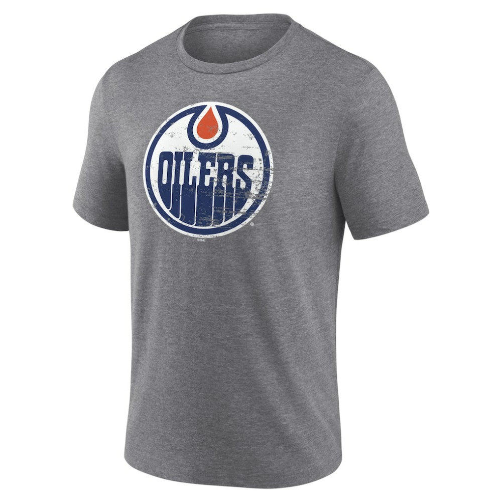 Edmonton Oilers Heritage Custom Tri-Blend T-Shirt - Gray | NHL Clearance
