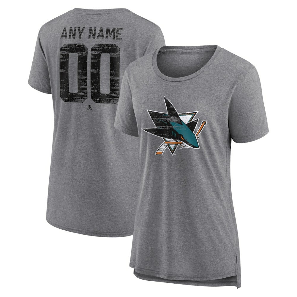 San Jose Sharks Women's Heritage Custom Tri-Blend T-Shirt - Gray | NHL on sale