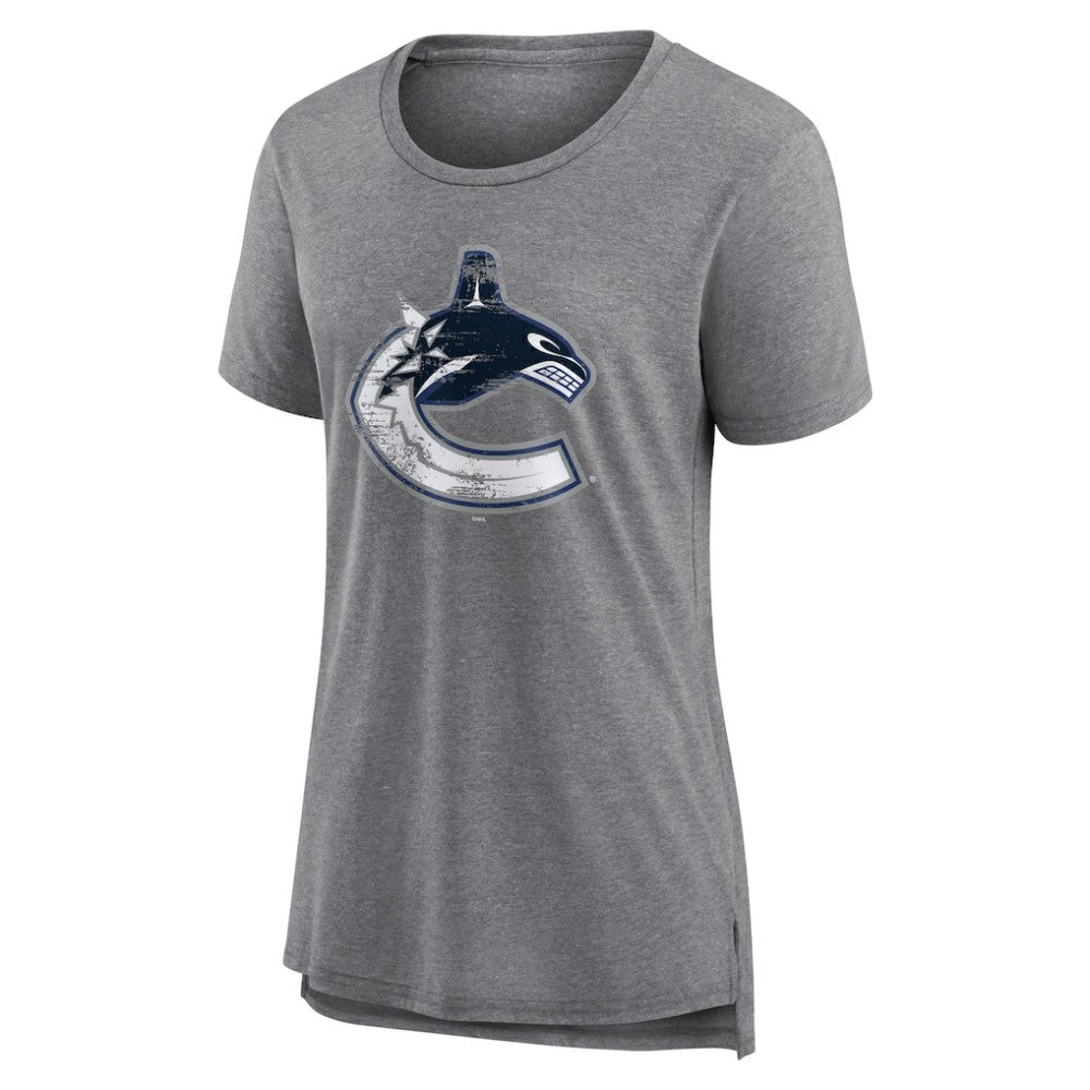 Vancouver Canucks Women's Heritage Custom Tri-Blend T-Shirt - Gray | NHL Clearance