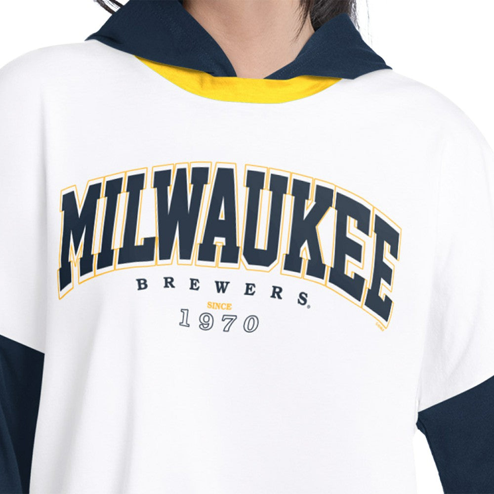 Milwaukee Brewers G-III 4Her by Carl Banks Women's Key Player Oversized Hooded Long Sleeve T-Shirt Outlet