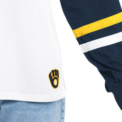 Milwaukee Brewers G-III 4Her by Carl Banks Women's Key Player Oversized Hooded Long Sleeve T-Shirt Outlet