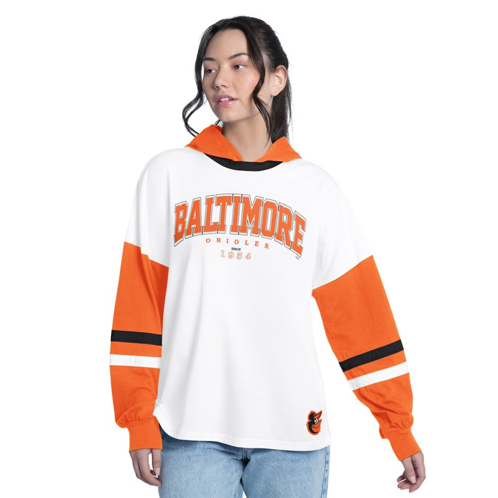 Baltimore Orioles G-III 4Her by Carl Banks Women's Key Player Oversized Hooded Long Sleeve T-Shirt Sale