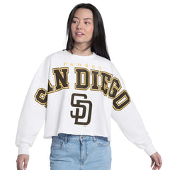 San Diego Padres G-III 4Her by Carl Banks Women's Bleachers Cropped Pullover Sweatshirt Discount