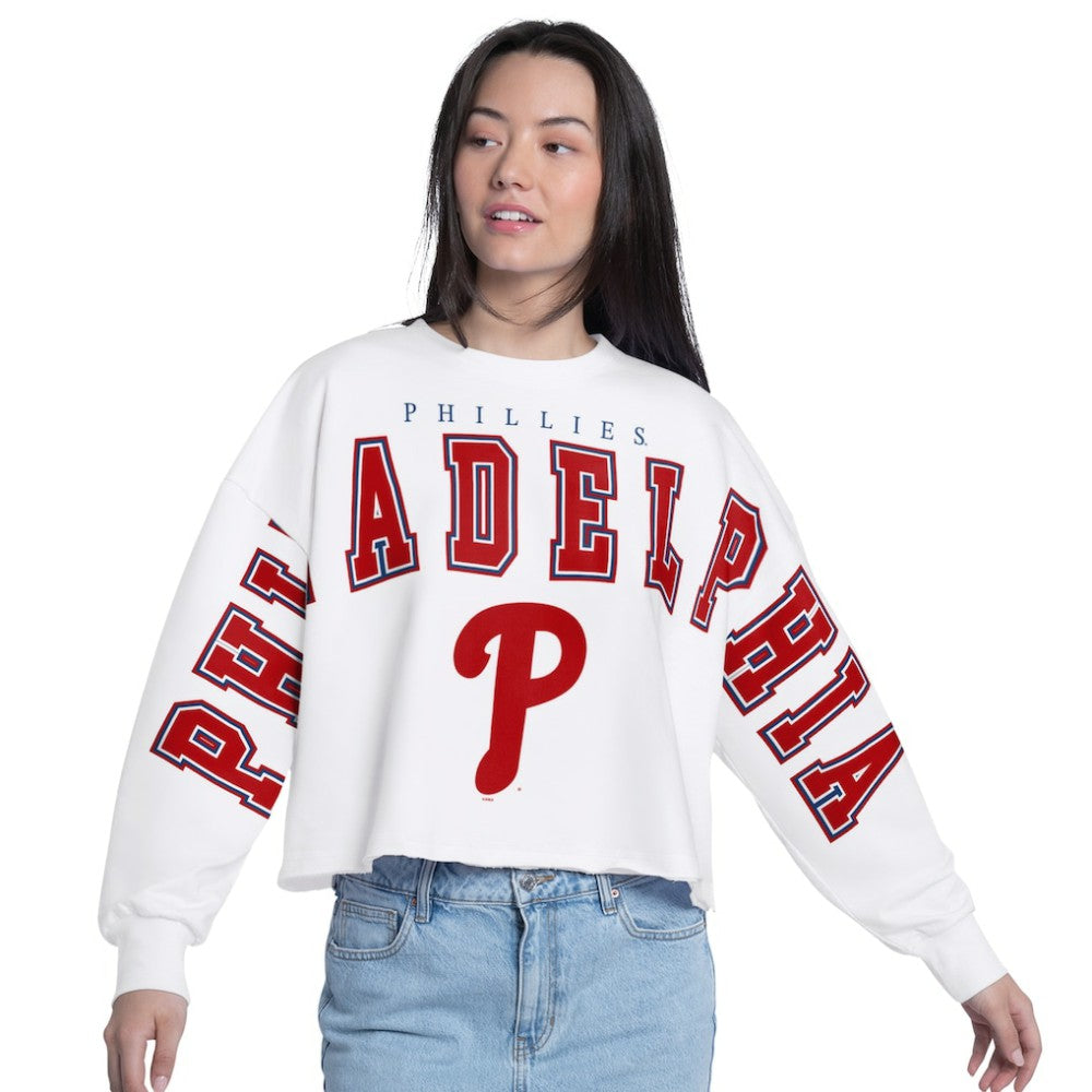 Philadelphia Phillies G-III 4Her by Carl Banks Women's Bleachers Cropped Pullover Sweatshirt for sale