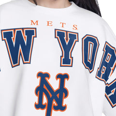 New York Mets G-III 4Her by Carl Banks Women's Bleachers Cropped Pullover Sweatshirt Outlet
