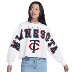 Minnesota Twins G-III 4Her by Carl Banks Women's Bleachers Cropped Pullover Sweatshirt Online