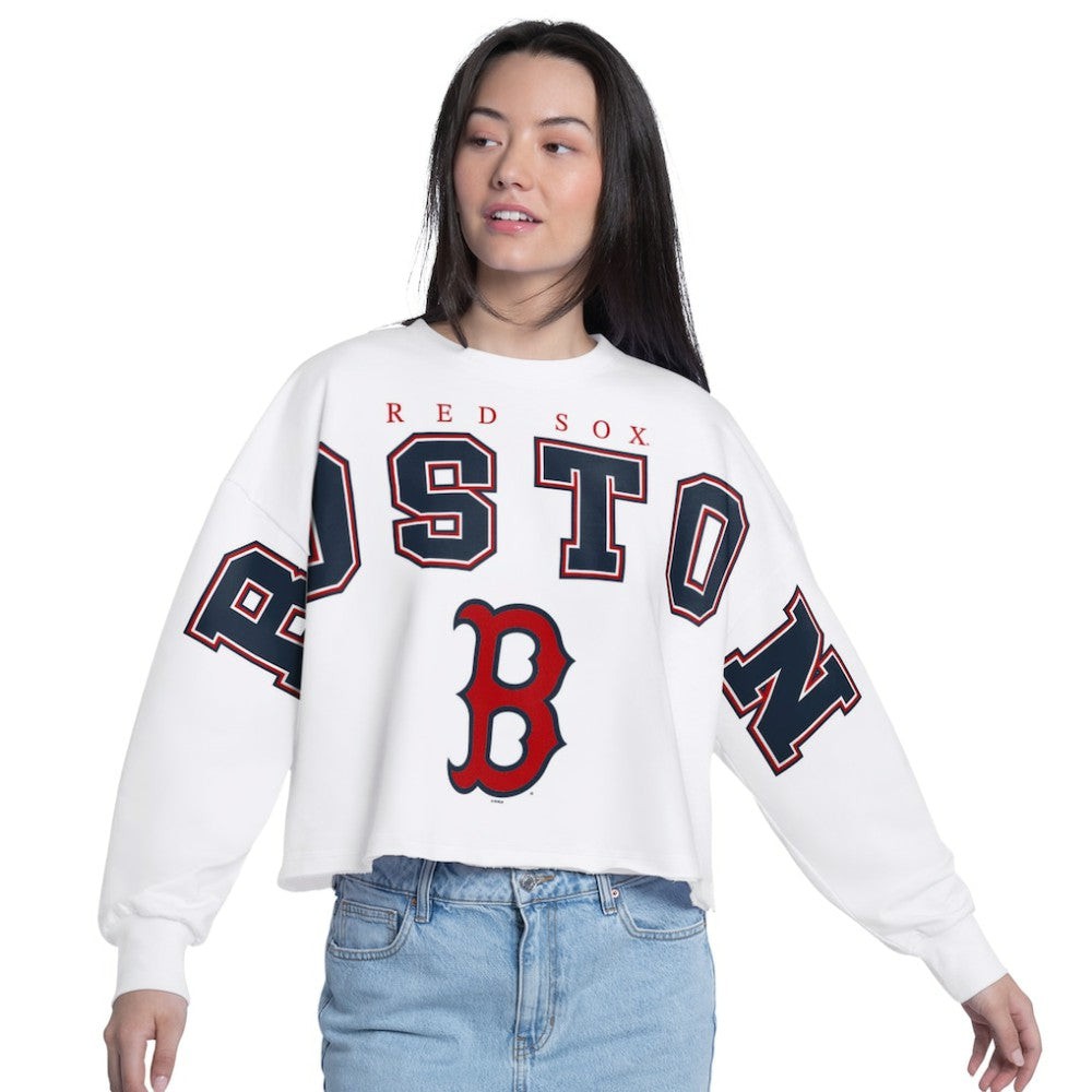 Boston Red Sox G-III 4Her by Carl Banks Women's Bleachers Cropped Pullover Sweatshirt Discount