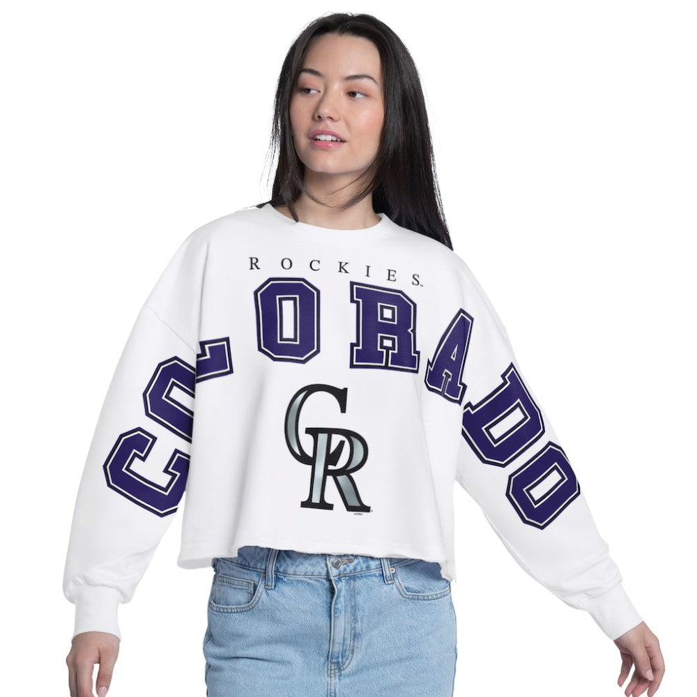 Colorado Rockies G-III 4Her by Carl Banks Women's Bleachers Cropped Pullover Sweatshirt Outlet