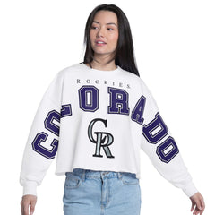 Colorado Rockies G-III 4Her by Carl Banks Women's Bleachers Cropped Pullover Sweatshirt Outlet